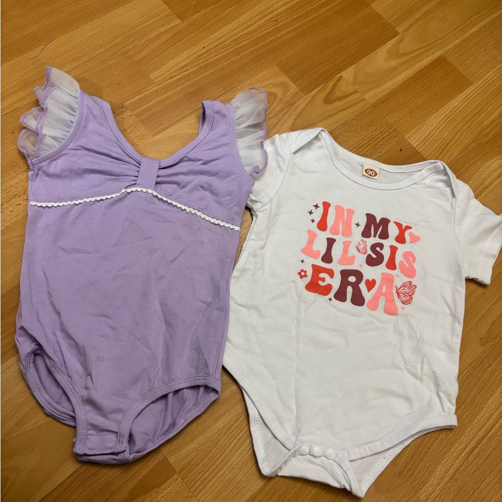 Source Unknown Lavender and White Kids Bodysuit Set